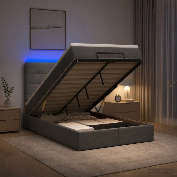 Pat Ottoman cu Saltea și LED Gri închis 120 x 200 cm Țesătură - WALTI WALTI