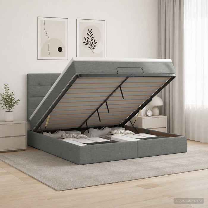 Pat Ottoman cu Saltea și LED Gri închis 180 x 200 cm Țesătură WALTI