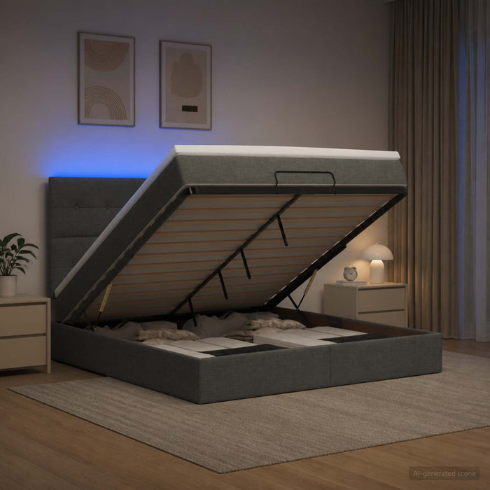 Pat Ottoman cu Saltea și LED Gri închis 180 x 200 cm Țesătură WALTI