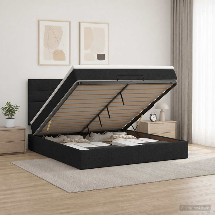 Pat ottoman cu saltea cu headboard Negru 140 x 200 cm Țesătură - WALTI WALTI