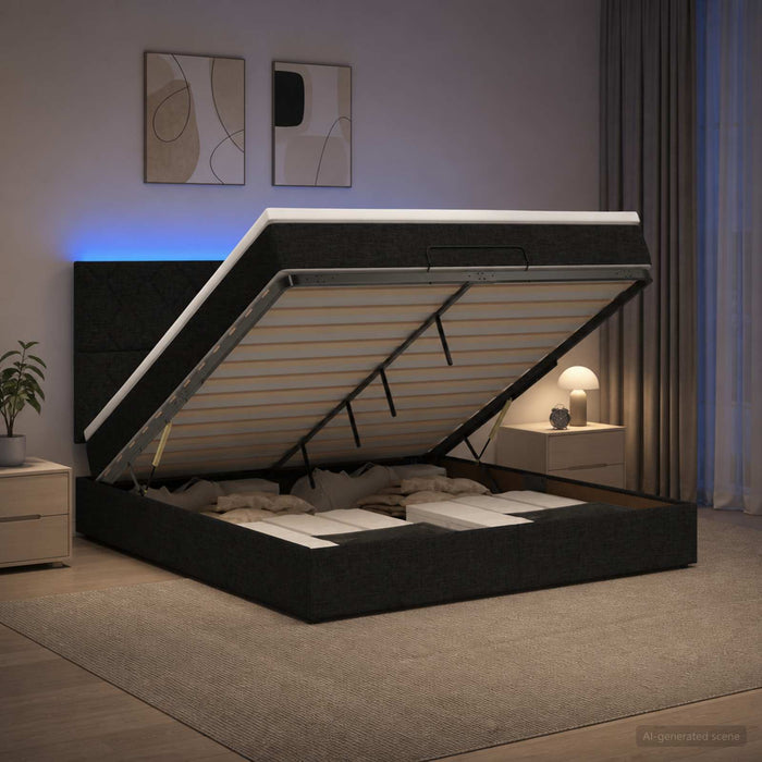 Pat Ottoman cu Saltea și LED Negru 140 x 200 cm Țesătură - WALTI WALTI