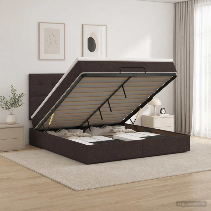 Pat Ottoman cu Saltea și LED Maro închis 140 x 190 cm Țesătură WALTI