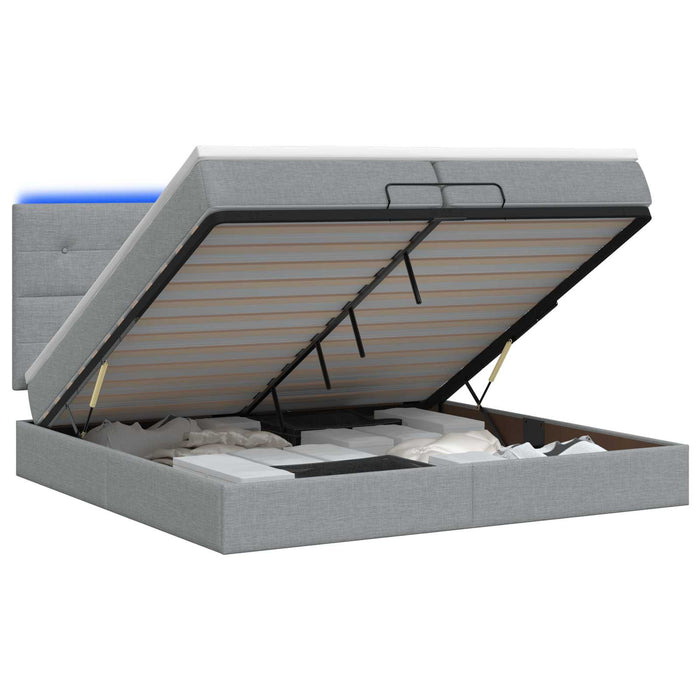 Pat Ottoman cu Saltea și LED Gri deschis 200 x 200 cm Țesătură WALTI