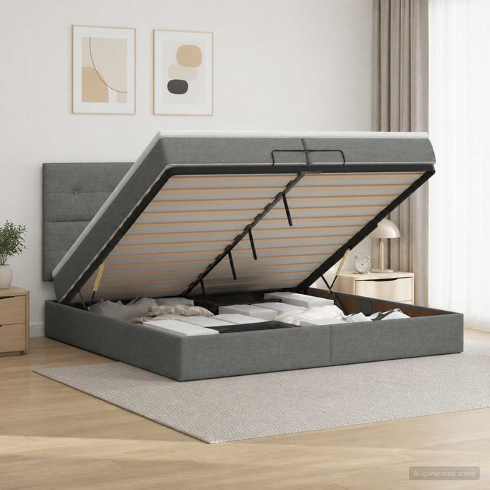 Pat Ottoman cu Saltea și LED Gri închis 200 x 200 cm Țesătură WALTI