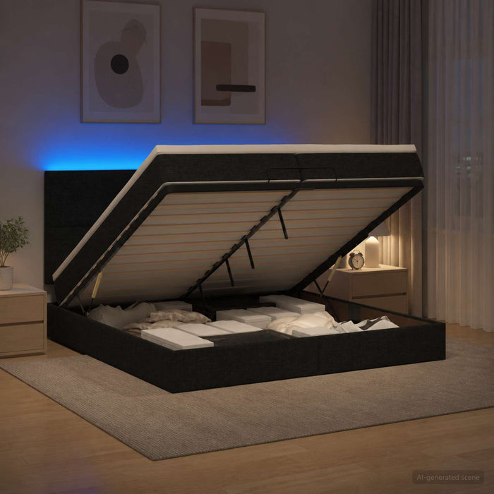 Pat Ottoman cu Saltea și LED Negru 200 x 200 cm Țesătură - WALTI WALTI