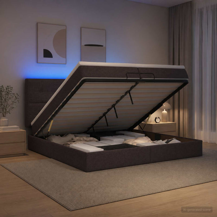 Pat Ottoman cu Saltea și LED Maro închis 200 x 200 cm Țesătură WALTI