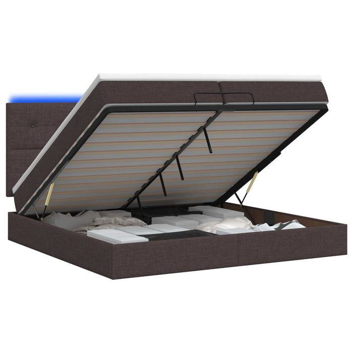 Pat Ottoman cu Saltea și LED Maro închis 200 x 200 cm Țesătură WALTI