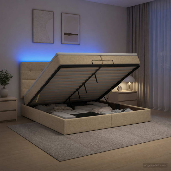 Pat Ottoman cu Saltea și LED Crem 200 x 200 cm Țesătură - WALTI WALTI