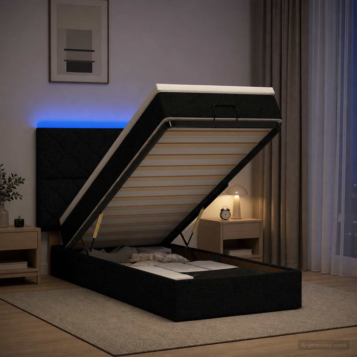 Pat Ottoman cu Saltea și LED Negru 80 x 200 cm Țesătură - WALTI WALTI