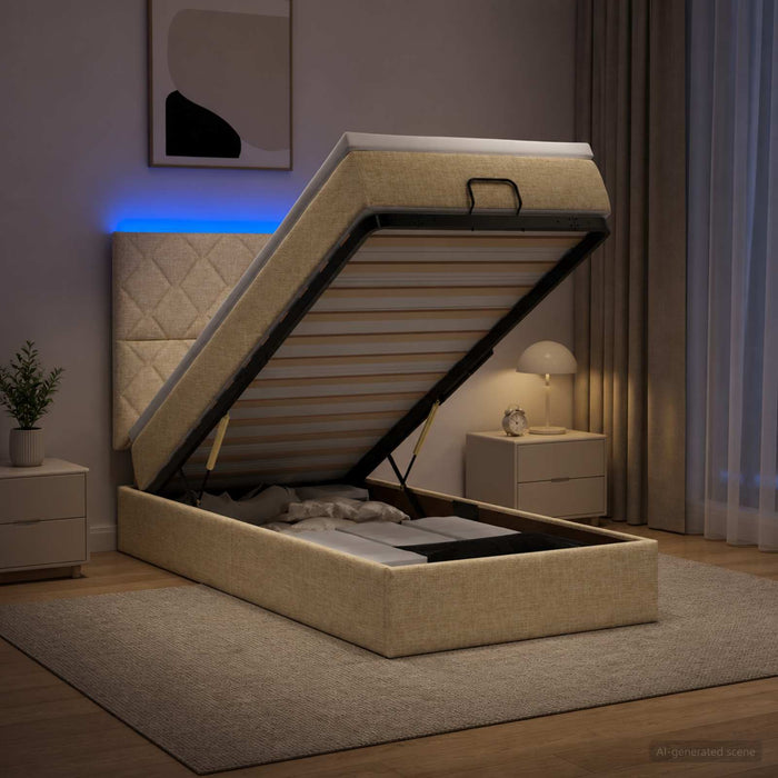 Pat Ottoman cu Saltea și LED Crem 90 x 200 cm Țesătură WALTI