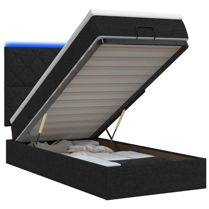 Pat Ottoman cu Saltea și LED Negru 90 x 190 cm Țesătură - WALTI WALTI