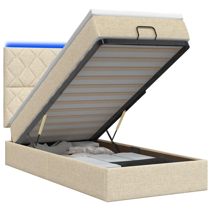 Pat Ottoman cu Saltea și LED Crem 90 x 200 cm Țesătură WALTI