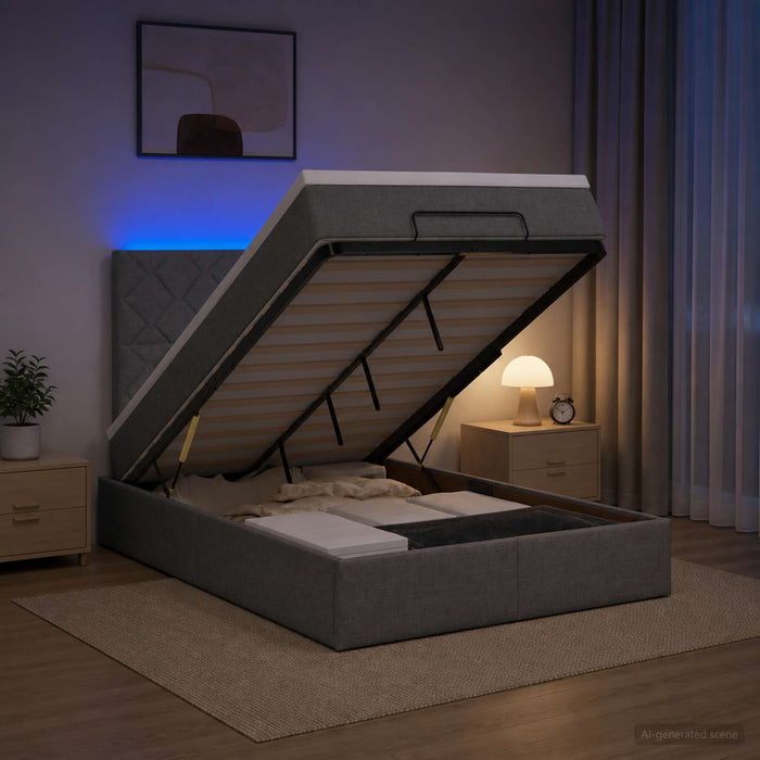Pat Ottoman cu Saltea și LED Gri închis 120 x 200 cm Țesătură WALTI