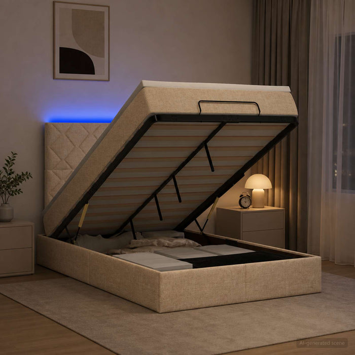 Pat Ottoman cu Saltea și LED Crem 120 x 200 cm Țesătură - WALTI WALTI