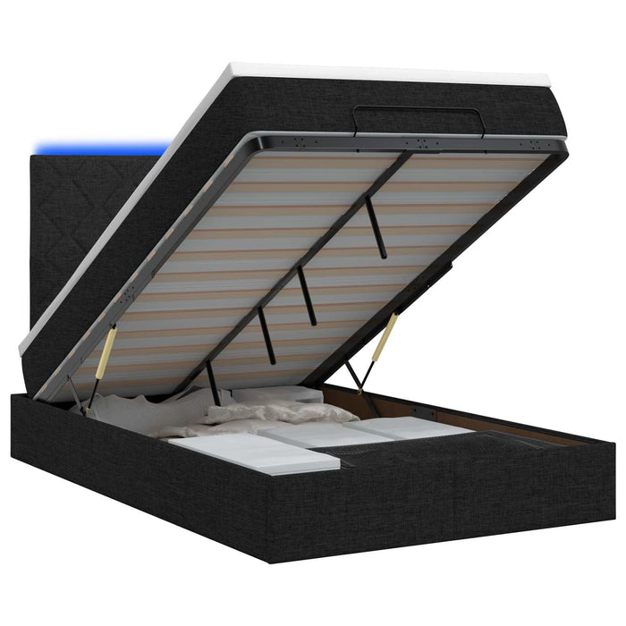 Pat Ottoman cu Saltea și LED Negru 120 x 200 cm Țesătură WALTI