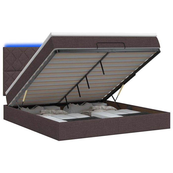 Pat Ottoman cu Saltea și LED Maro închis 140 x 200 cm Țesătură WALTI