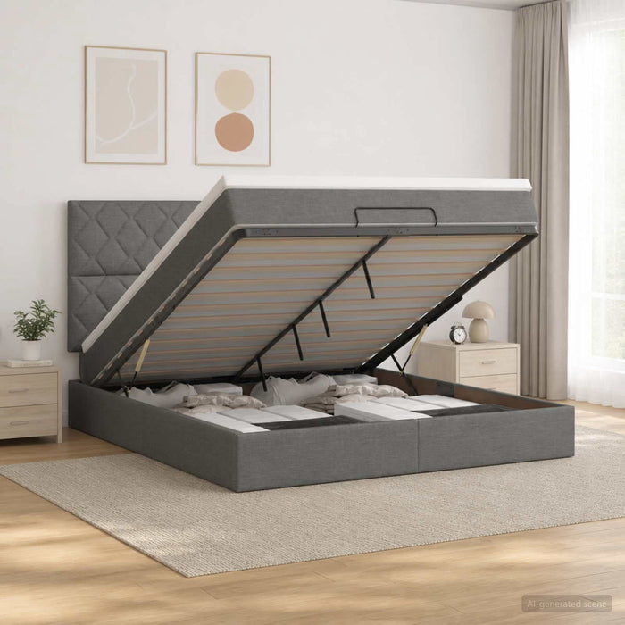 Pat Ottoman cu Saltea și LED Gri închis 140 x 200 cm Țesătură WALTI