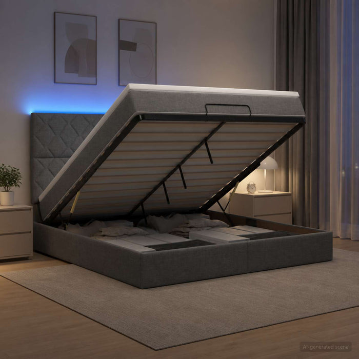 Pat Ottoman cu Saltea și LED Gri închis 140 x 190 cm Țesătură WALTI