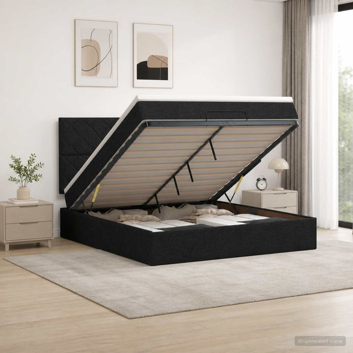 Pat Ottoman cu Saltea și LED Negru 140 x 200 cm Țesătură WALTI
