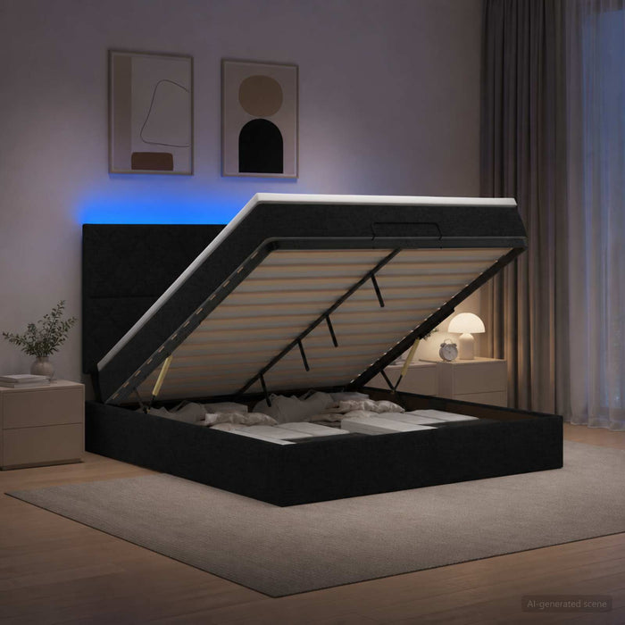 Pat Ottoman cu Saltea și LED Negru 180 x 200 cm Țesătură WALTI
