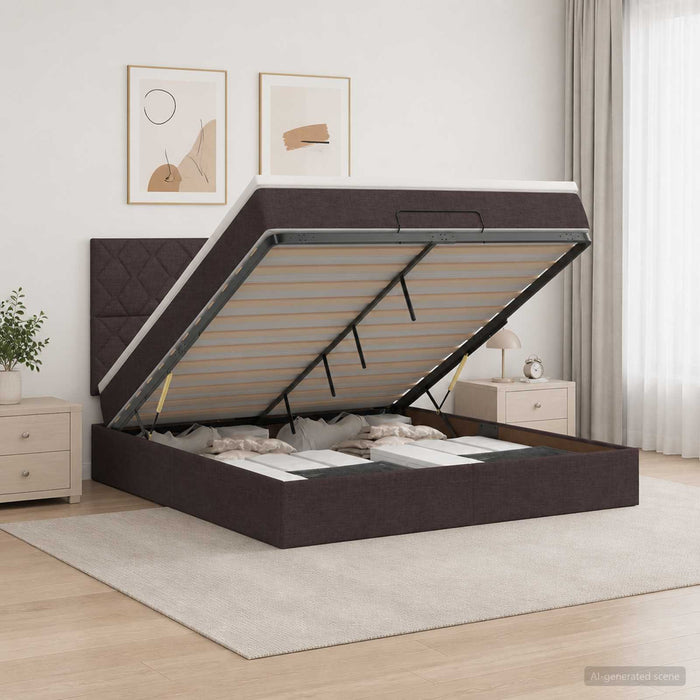 Pat ottoman cu saltea Maro închis 140 x 200 cm Țesătură WALTI