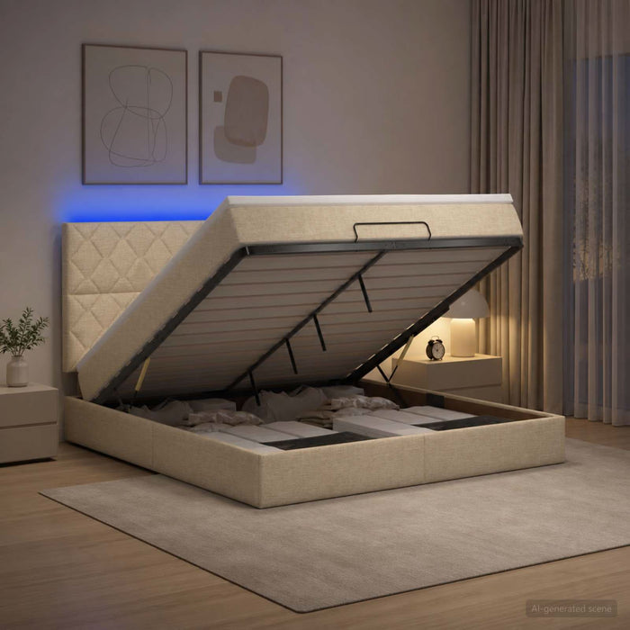 Pat Ottoman cu Saltea și LED Crem 180 x 200 cm Țesătură - WALTI WALTI