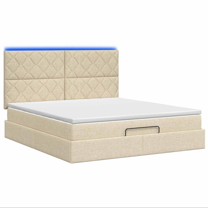 Pat Ottoman cu Saltea și LED Crem 180 x 200 cm Țesătură - WALTI WALTI