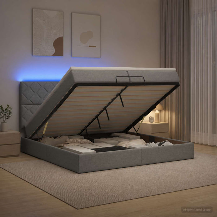 Pat Ottoman cu Saltea și LED Gri deschis 200 x 200 cm Țesătură WALTI