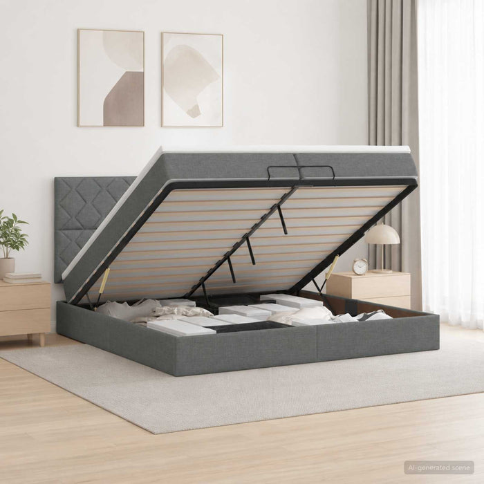 Pat ottoman cu saltea Gri închis 200 x 200 cm Țesătură WALTI