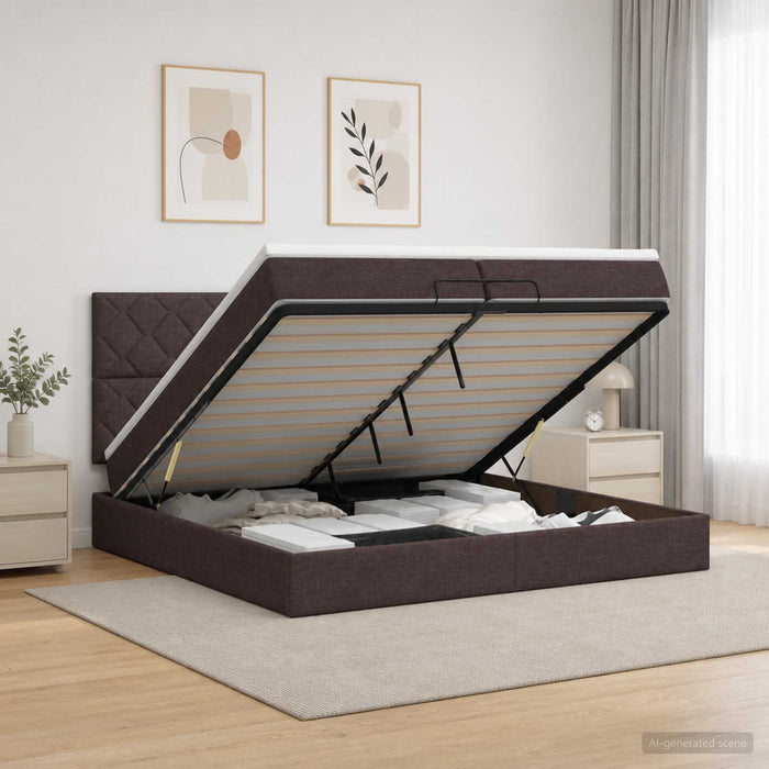 Pat Ottoman cu Saltea și LED Maro închis 200 x 200 cm Țesătură WALTI