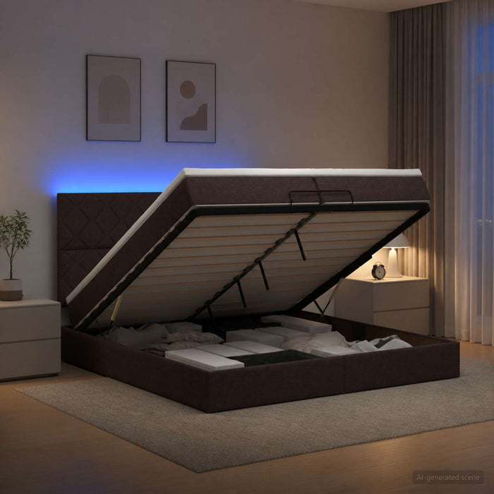 Pat Ottoman cu Saltea și LED Maro închis 200 x 200 cm Țesătură WALTI