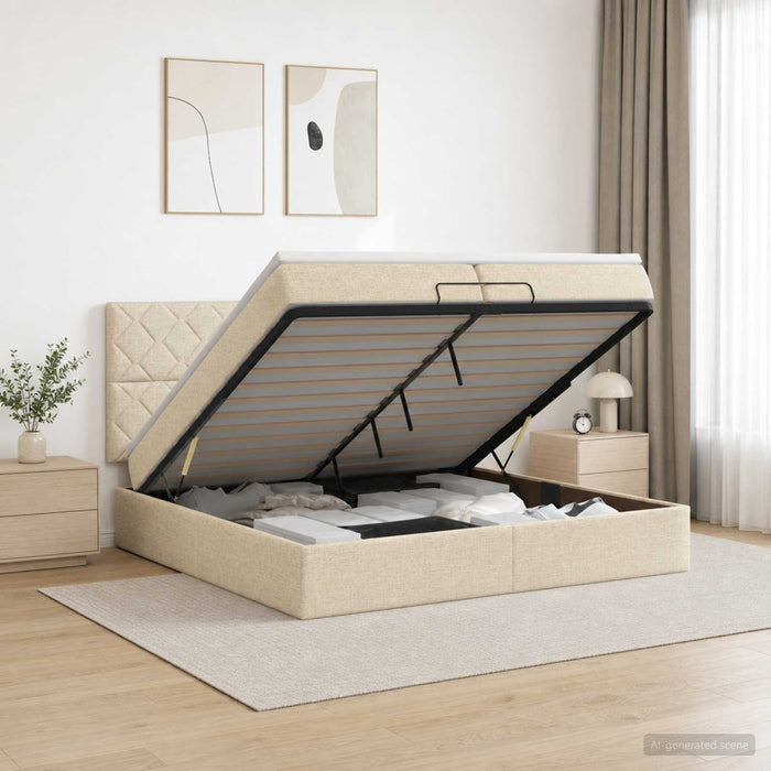 Pat Ottoman cu Saltea și LED Crem 200 x 200 cm Țesătură - WALTI WALTI