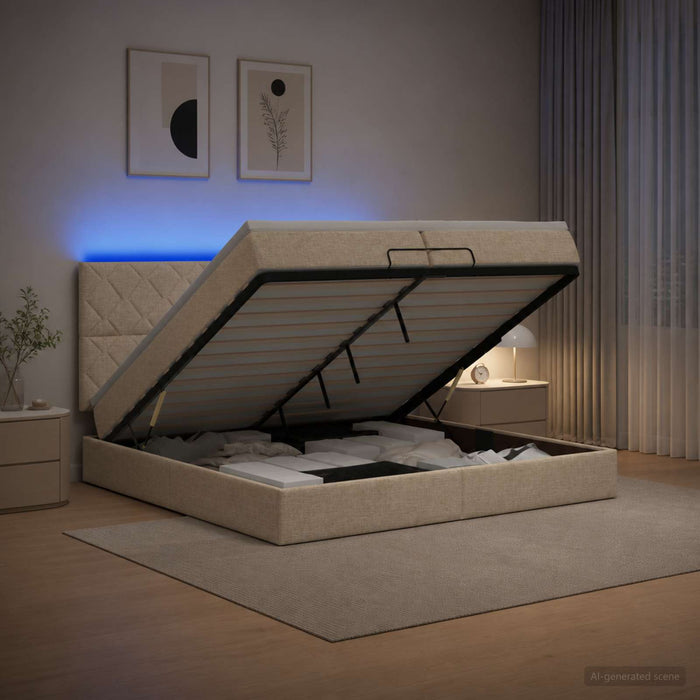Pat Ottoman cu Saltea și LED Crem 200 x 200 cm Țesătură - WALTI WALTI