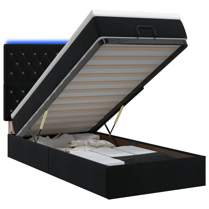 Pat Ottoman cu Saltea și LED Negru 80 x 200 cm Catifea WALTI