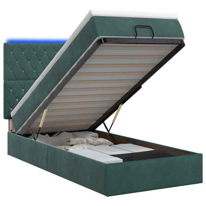 Pat Ottoman cu Saltea și LED Verde închis 80 x 200 cm Catifea WALTI