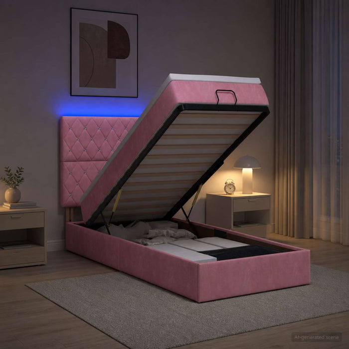 Pat Ottoman cu Saltea și LED Roz 80 x 200 cm Catifea - WALTI WALTI