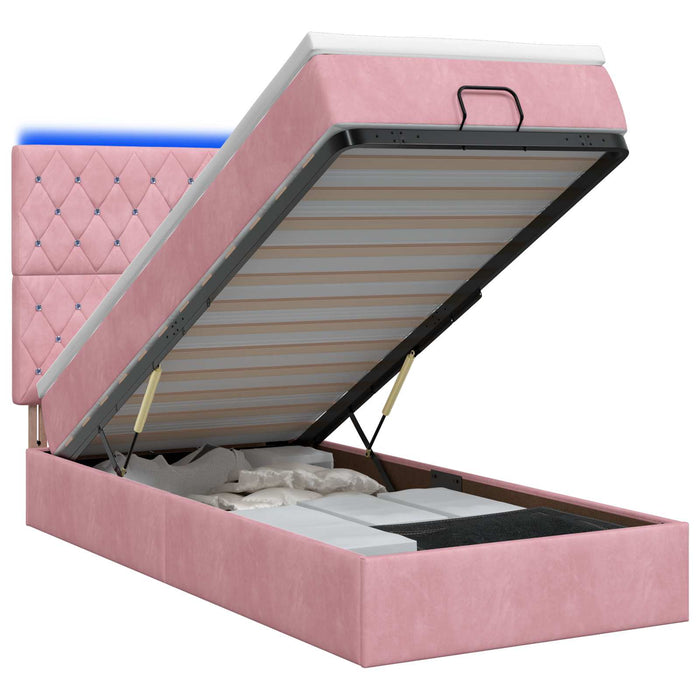 Pat Ottoman cu Saltea și LED Roz 90 x 190 cm Catifea WALTI