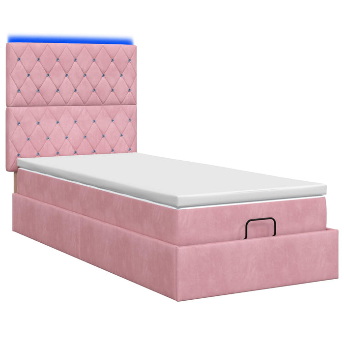 Pat Ottoman cu Saltea și LED Roz 90 x 190 cm Catifea WALTI