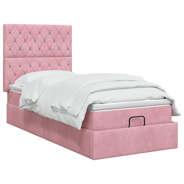 Pat Ottoman cu Saltea și LED Roz 90 x 190 cm Catifea WALTI