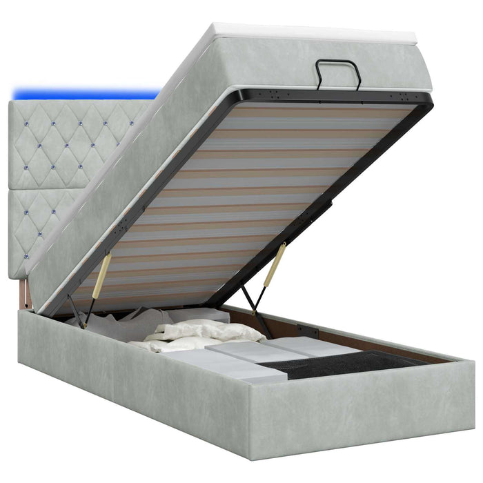 Pat Ottoman cu Saltea și LED Gri deschis 90 x 200 cm Catifea WALTI