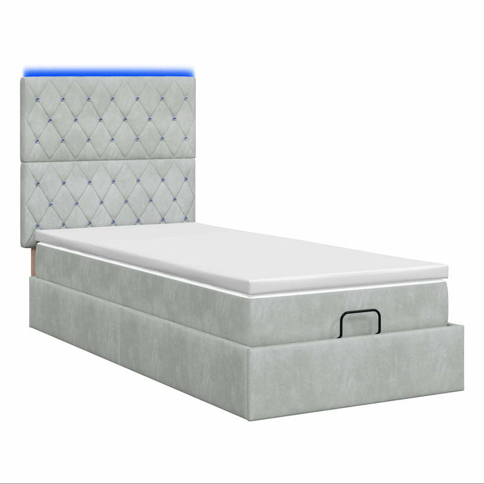 Pat Ottoman cu Saltea și LED Gri deschis 90 x 200 cm Catifea WALTI
