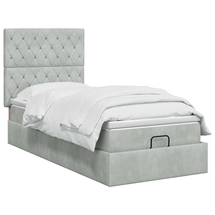 Pat Ottoman cu Saltea și LED Gri deschis 90 x 200 cm Catifea WALTI
