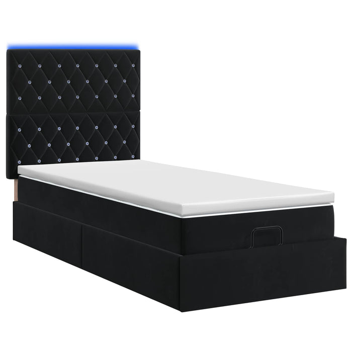 Pat Ottoman cu Saltea și LED Negru 90 x 200 cm Catifea WALTI