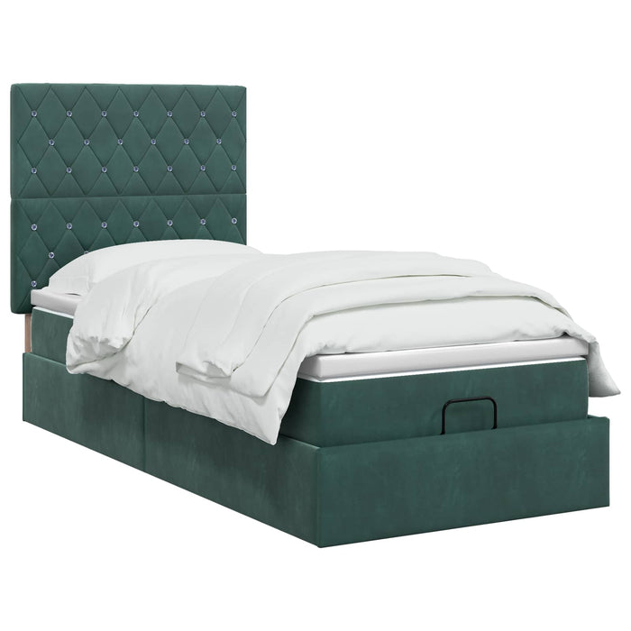 Pat Ottoman cu Saltea și LED Verde închis 90 x 200 cm Catifea WALTI