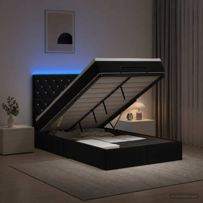 Pat Ottoman cu Saltea și LED Negru 120 x 190 cm Catifea WALTI