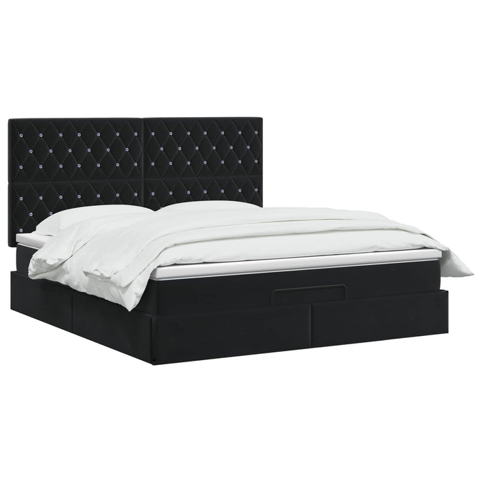 Pat Ottoman cu Saltea și LED Negru 140 x 200 cm Catifea WALTI