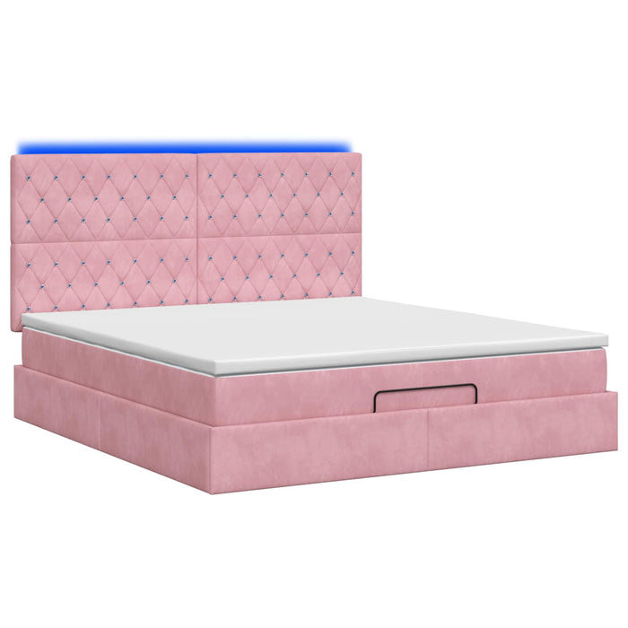 Pat Ottoman cu Saltea și LED Roz 140 x 200 cm Catifea WALTI
