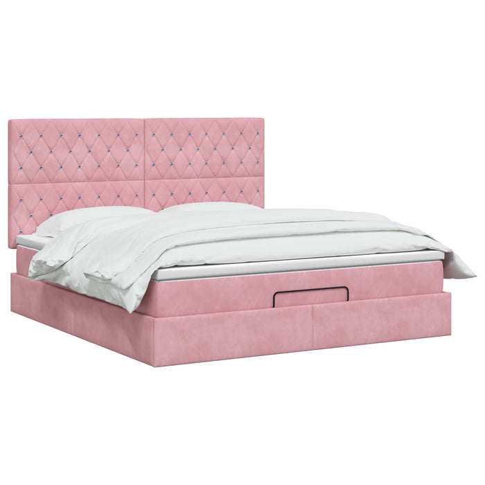 Pat Ottoman cu Saltea și LED Roz 160 x 200 cm Catifea WALTI