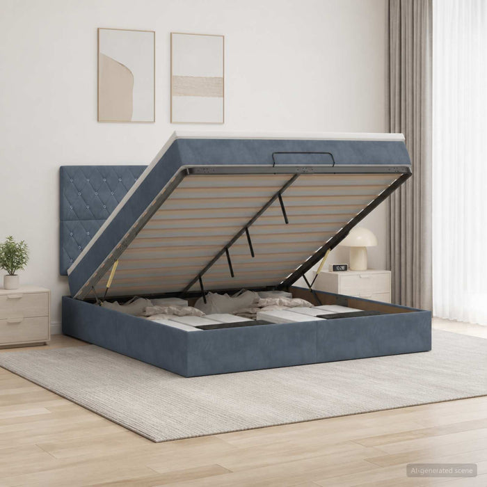 Pat ottoman cu saltea Gri închis 140 x 200 cm Catifea WALTI