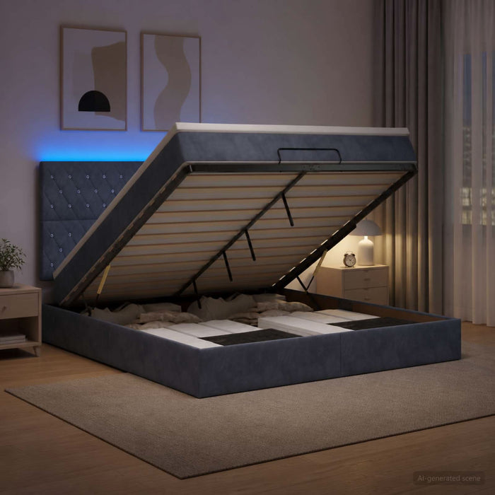 Pat Ottoman cu Saltea și LED Gri închis 140 x 190 cm Catifea WALTI